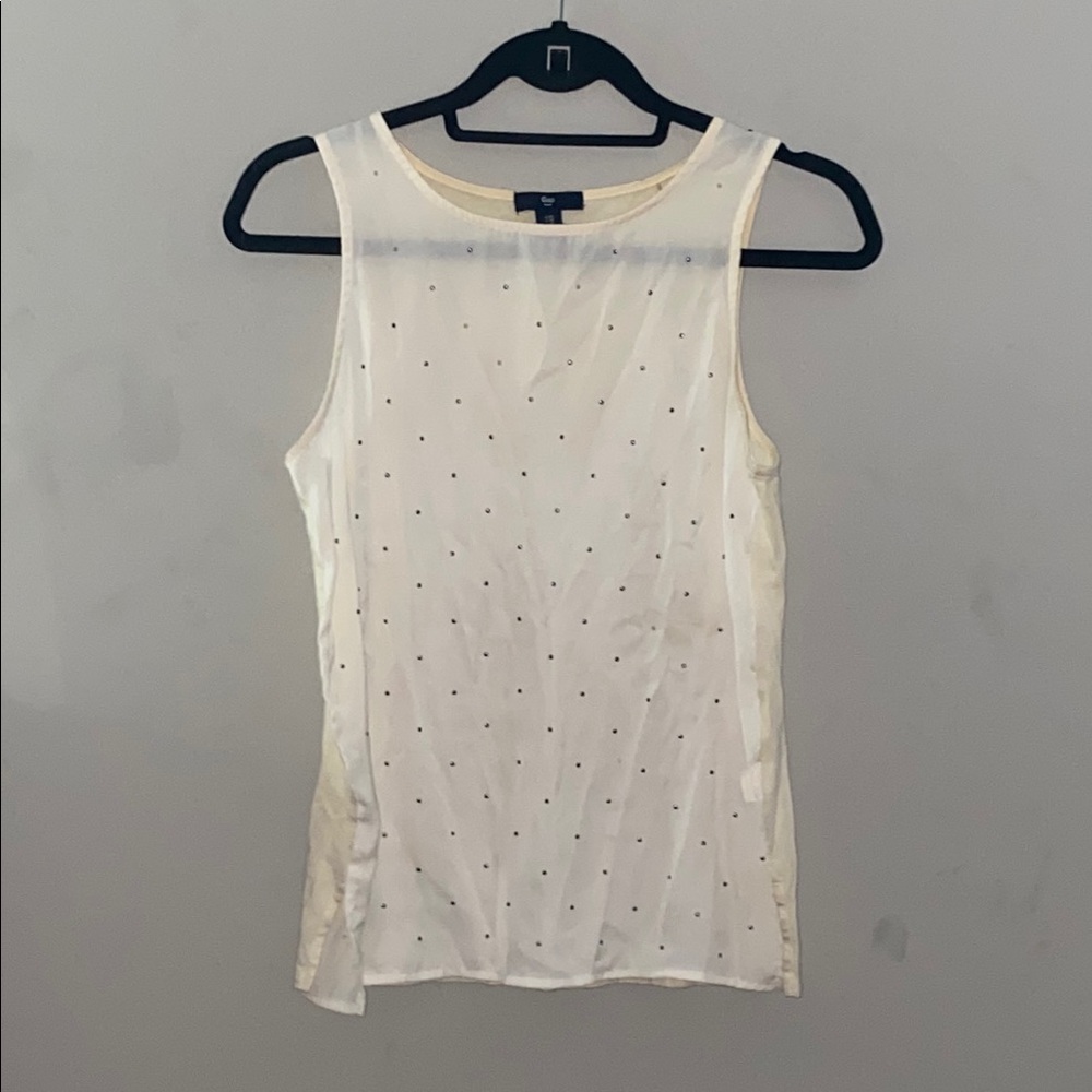 GAP White Embellished Fitted Tank Top